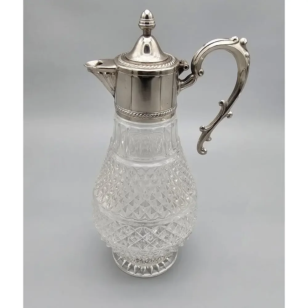 Vintage Sheraton-like Cut Crystal Water Pitcher Claret Jug Decanter